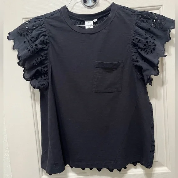 Anthropologie Seen Worn Kept Flutter Eyelet Black Top - Picture 14 of 15